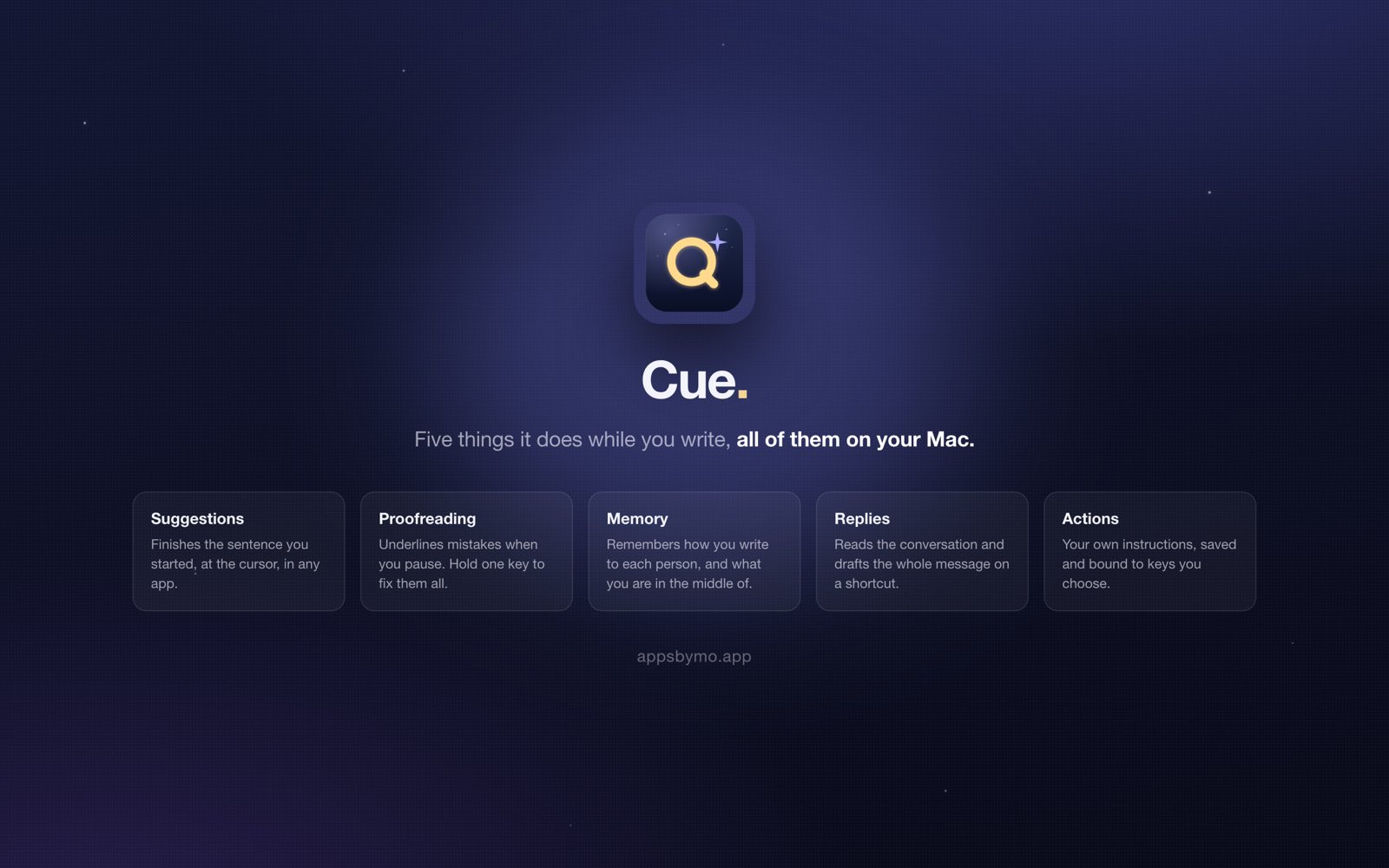 Cue's five features summarised