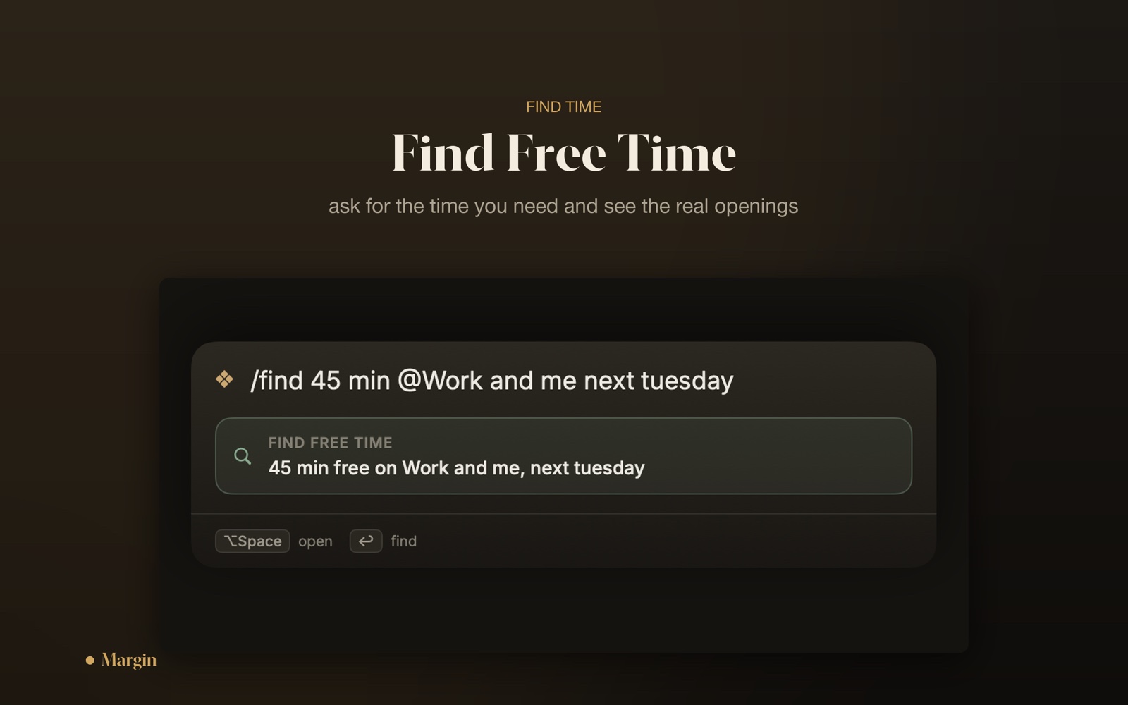Margin finding free time and showing open slots on the day timeline.