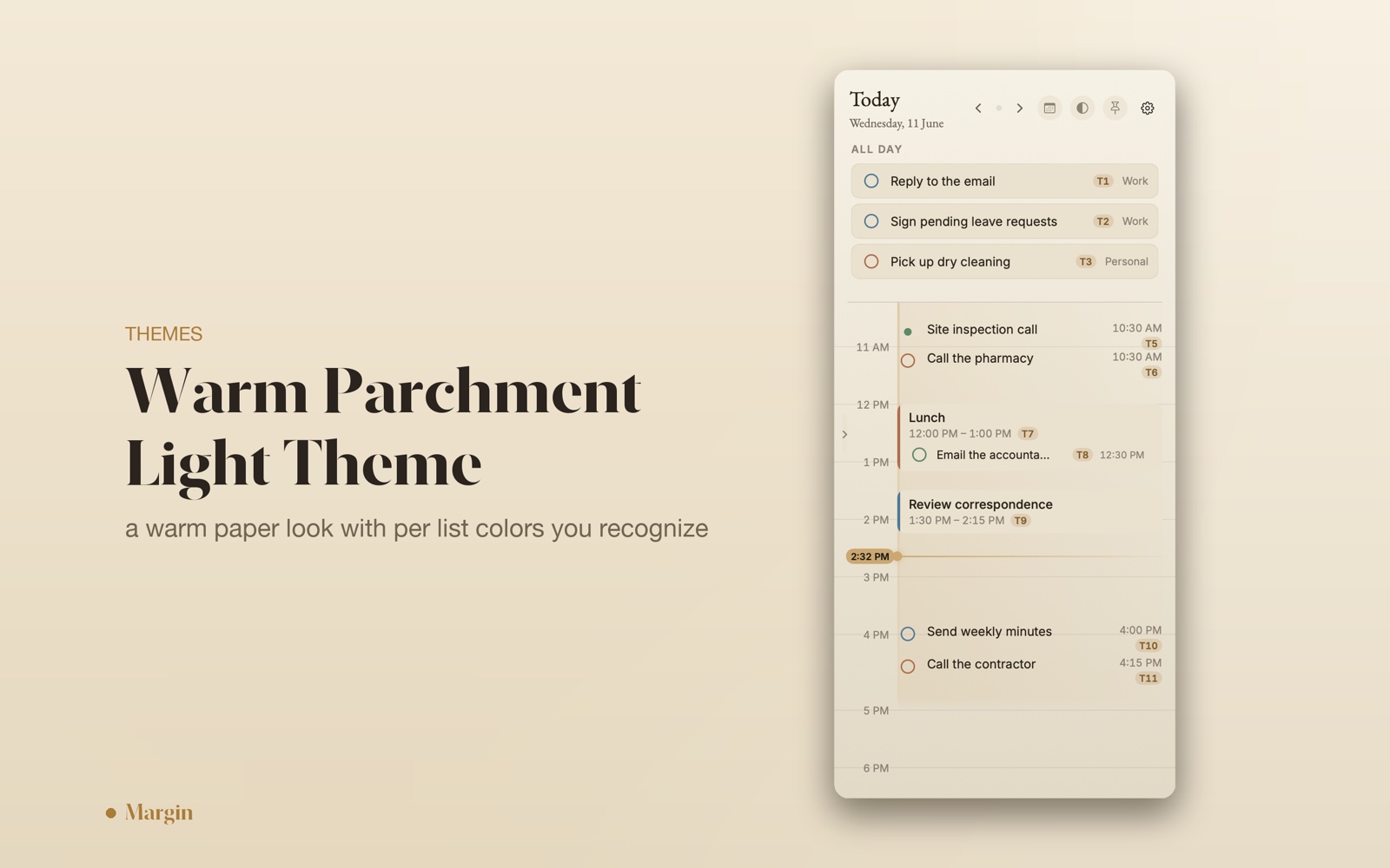 Margin's timeline in the warm parchment light theme.